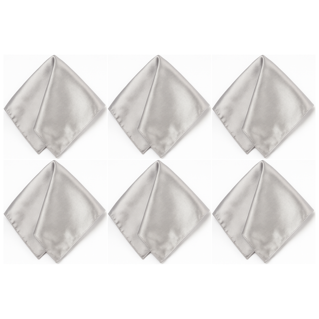 6x Mens Silver Pocket Square Bulk Pack - Satin Handkerchief for Suits/Wedding/Party