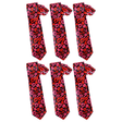 6x Long Lipstick Kisses Novelty Tie Bulk Pack - Black/Red/Pink (Mens Valentines Day Gift)