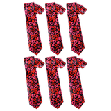 6x Long Lipstick Kisses Novelty Tie Bulk Pack - Black/Red/Pink (Mens Valentines Day Gift)