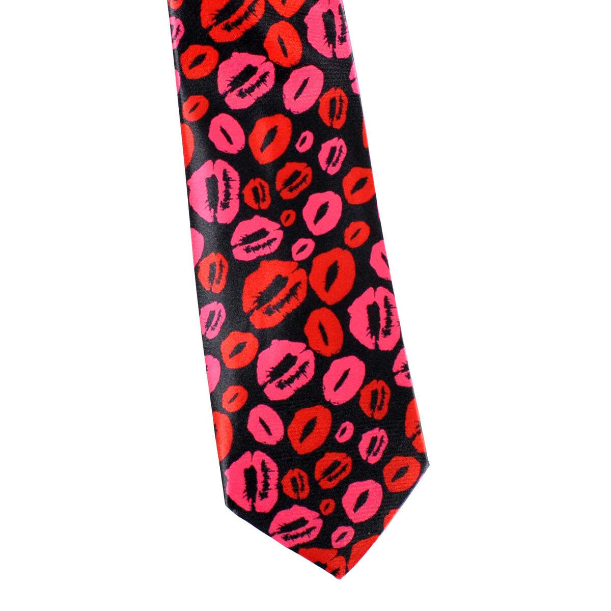3x Long Lipstick Kisses Novelty Tie Pack - Black/Red/Pink (Mens Valentines Day Gift/Halloween Costume)