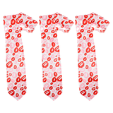 3x Long Lipstick Kisses Novelty Tie Pack - White/Red/Pink (Mens Valentines Day Gift)