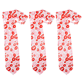 3x Long Lipstick Kisses Novelty Tie Pack - White/Red/Pink (Mens Valentines Day Gift)
