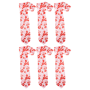 6x Long Lipstick Kisses Novelty Tie Bulk Pack - White/Red/Pink (Mens Valentines Day Gift)