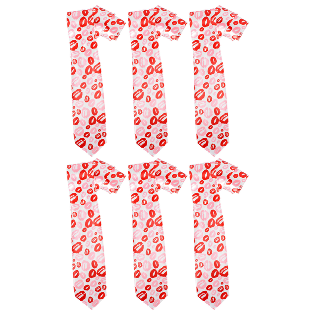 6x Long Lipstick Kisses Novelty Tie Bulk Pack - White/Red/Pink (Mens Valentines Day Gift)