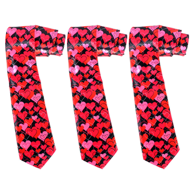 3x Long Red Hearts Novelty Tie Pack - Red/Pink (Mens Valentines Day Gift/Halloween Costume)
