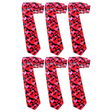 6x Long Red Hearts Novelty Tie Bulk Pack - Red/Pink (Mens Valentines Day Gift/Halloween Costume)