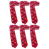 6x Long Red Hearts Novelty Tie Bulk Pack - Red/Pink (Mens Valentines Day Gift/Halloween Costume)