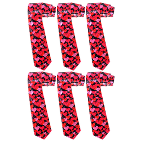 6x Long Red Hearts Novelty Tie Bulk Pack - Red/Pink (Mens Valentines Day Gift/Halloween Costume)