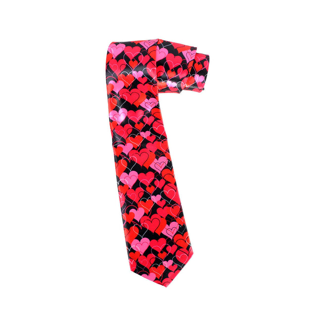 Novelty Tie (Long with Pattern) - Red Hearts Mens Halloween/Valentines Day Gift