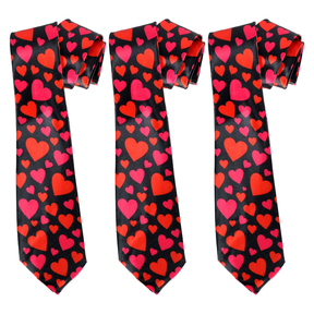 3x Long Love Hearts Novelty Tie Pack - Black/Red/Pink (Mens Valentines Day Gift)