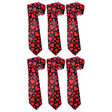 6x Long Love Hearts Novelty Tie Bulk Pack - Black/Red/Pink (Mens Valentines Day Gift)