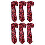 6x Long Love Hearts Novelty Tie Bulk Pack - Black/Red/Pink (Mens Valentines Day Gift)