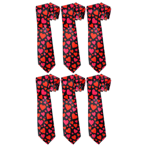 6x Long Love Hearts Novelty Tie Bulk Pack - Black/Red/Pink (Mens Valentines Day Gift)