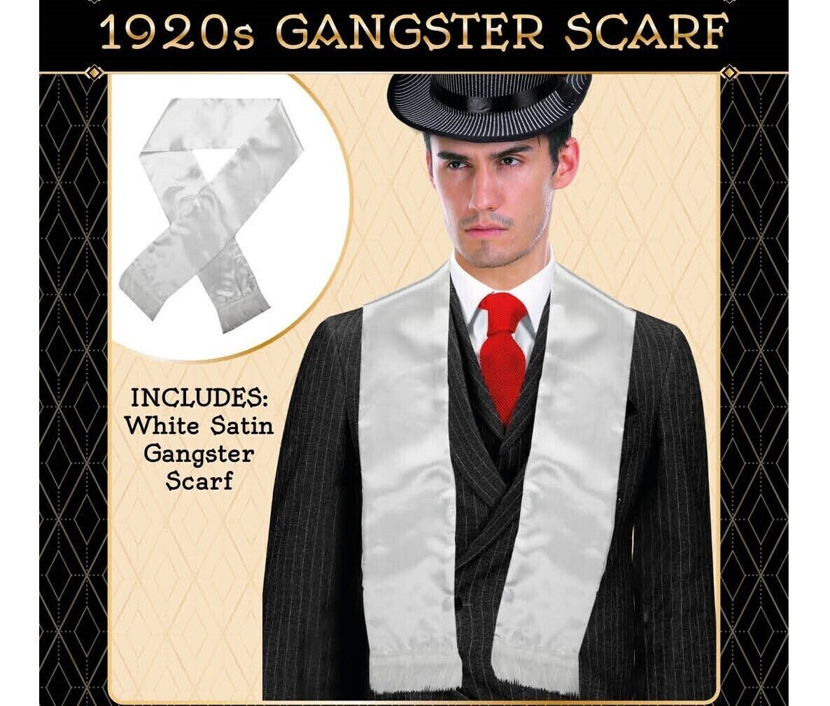 White Silky Tasselled Scarf - 1920s Gatsby/Hollywood Gangster Costume (Fancy Dress)