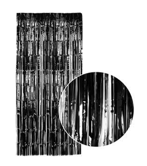 Black Tinsel Foil Curtain - Fringe Metallic Door Backdrop for Party (200x100cm)