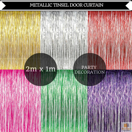 Tinsel Curtain Foil Metallic Fringe Backdrop Party Door Decorations - (200cm x 100cm) - Green
