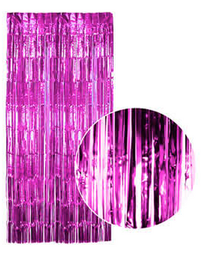 Hot Pink Tinsel Foil Curtain - Fringe Metallic Door Backdrop for Party (200x100cm)