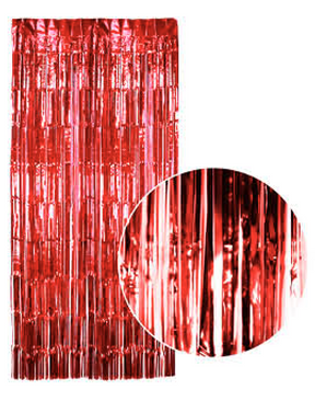 Red Tinsel Foil Curtain - Fringe Metallic Door Backdrop for Party (200x100cm)