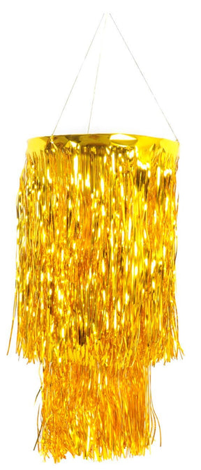 Gold 2-Tier Foil Metallic Tinsel Hanging Chandelier - Party Decoration