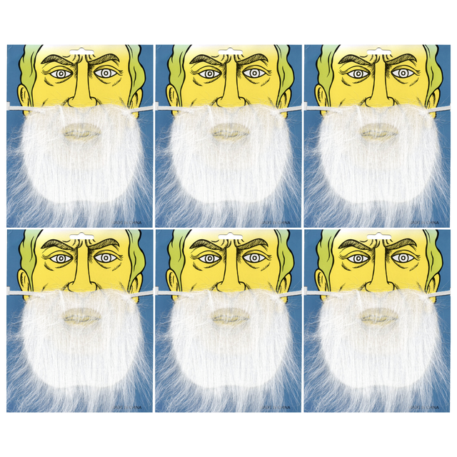 6x White Santa Claus Beard Bulk Pack - Father Xmas - One Size (Christmas Costume)
