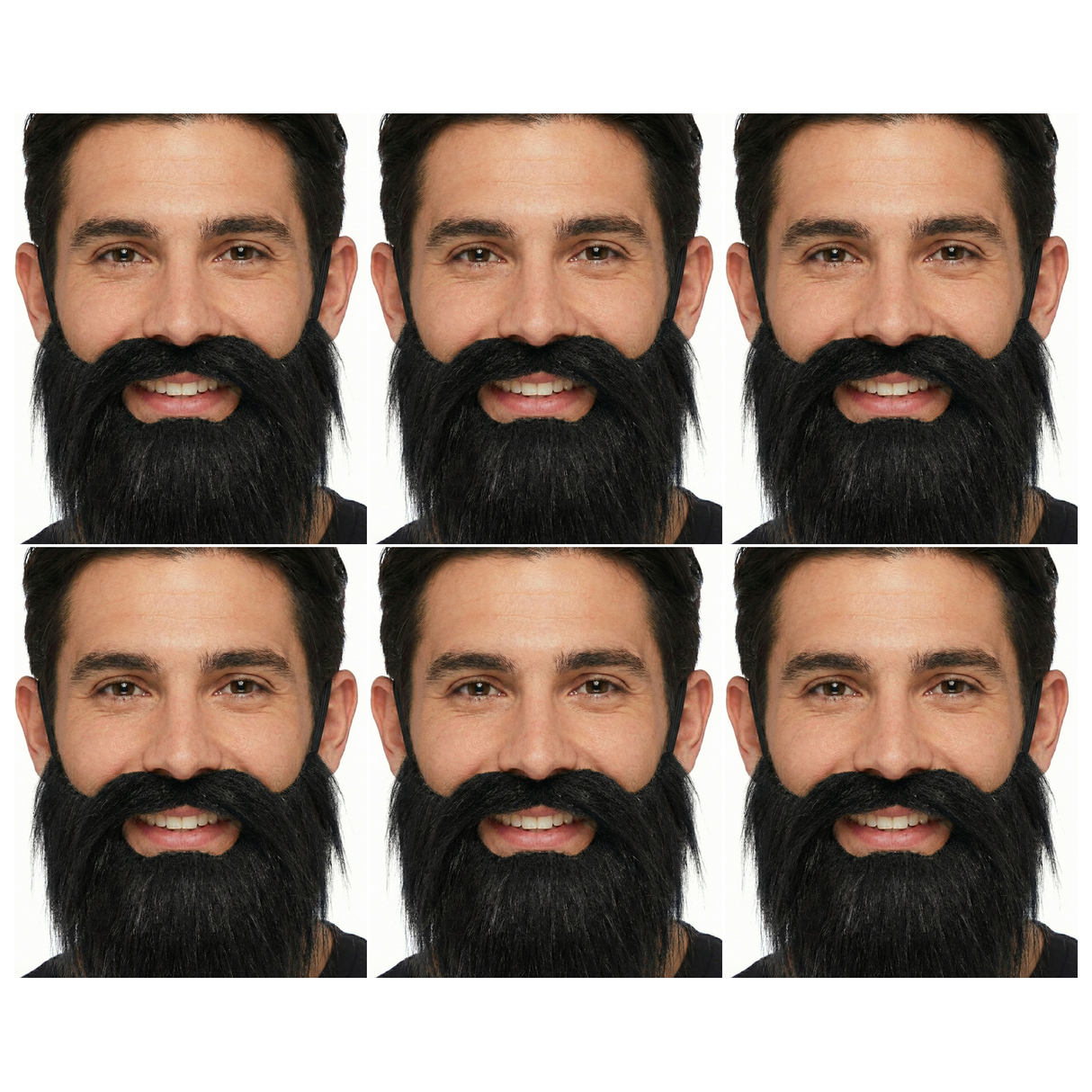 6x Black Costume Beard & Moustache Bulk Pack - Fake Facial Hair for Parties/Halloween/Fancy Dress