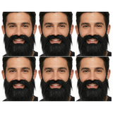 6x Black Costume Beard & Moustache Bulk Pack - Fake Facial Hair for Parties/Halloween/Fancy Dress