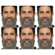 6x Grey Costume Beard & Moustache Bulk Pack - Fake Facial Hair for Parties/Halloween/Fancy Dress
