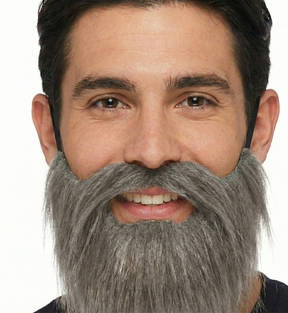 Grey Costume Beard & Moustache - Fake Facial Hair for Parties/Halloween/Fancy Dress