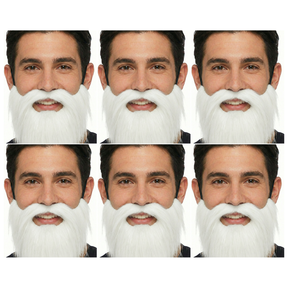 6x White Costume Beard & Moustache Bulk Pack - Fake Facial Hair for Parties/Halloween/Fancy Dress