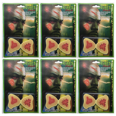 6x Fake Bloody Wound Scars Bulk Pack - Adhesive Halloween Make Up (Costume Accessory)