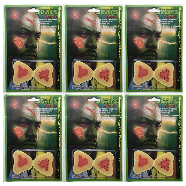 6x Fake Bloody Wound Scars Bulk Pack - Adhesive Halloween Make Up (Costume Accessory)