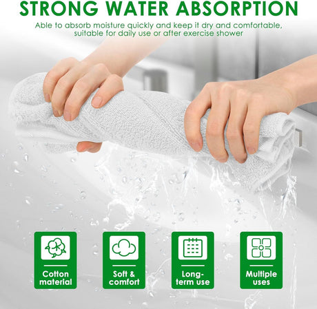 10x 100% Cotton Hand Towels Face Washers Bulk (34x74cm) in Plain White