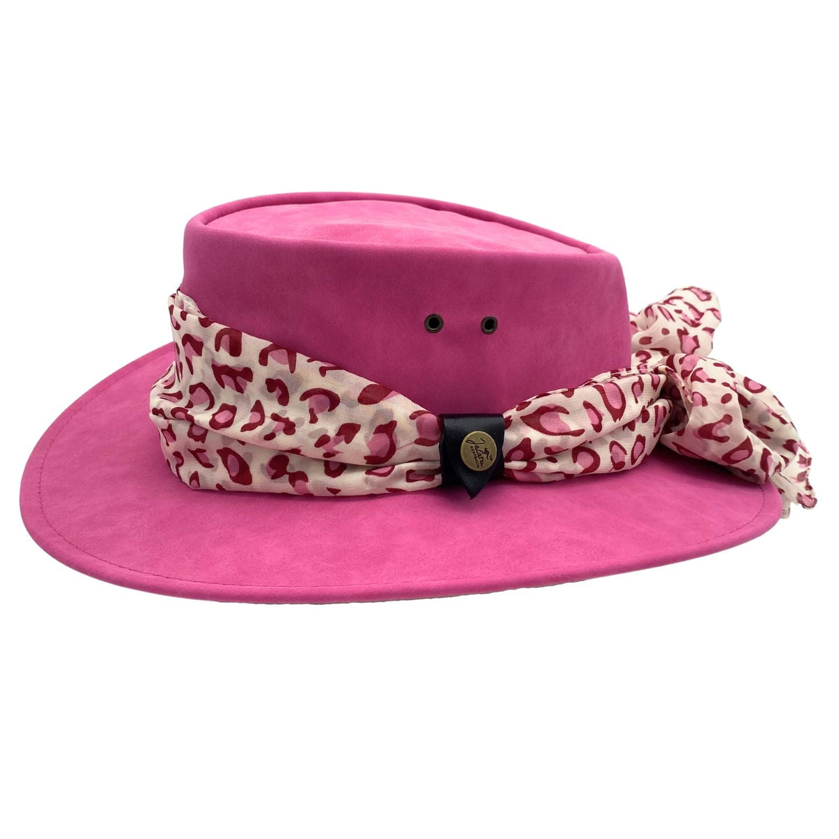 Jacaru 1103 Alice Womens Vegan Leather Hat with Scarf - Water Repellent & UPF 50+ (Made in Australia)