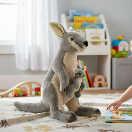 Bocchetta Trudy 38cm Eastern Grey Kangaroo with Joey Plush Toy (Australian Stuffed Animal Souvenir Gift)