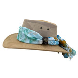 Jacaru 1022 Shady Lady Womens Suede Leather Breeze Hat - Mesh Crown & Chiffon Scarf (Made in Australia)