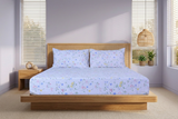 Azure Sprig Pure Cotton Fitted Bed Sheet + Pillowcase Set