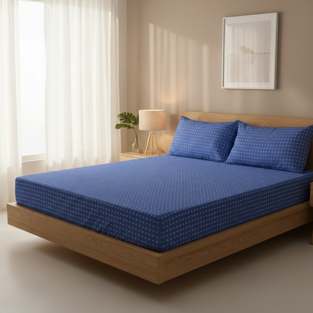 Dot Matrix Pure Cotton Fitted Bed Sheet + Pillowcase Set