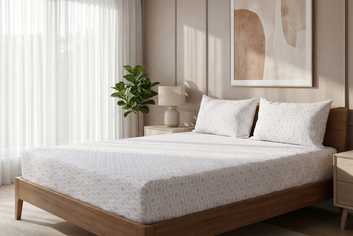 English Garden Pure Cotton Fitted Bed Sheet + Pillowcase Set