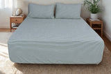 Green Fine Stripe Pure Cotton Fitted Bed Sheet + Pillowcase Set