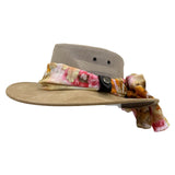 Jacaru 1022 Shady Lady Womens Suede Leather Breeze Hat - Mesh Crown & Chiffon Scarf (Made in Australia)