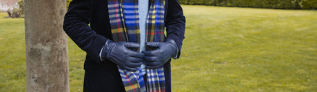Dents Heritage Bold Check Cashmere Scarf - Night Sky (w/ Tassels & Gift Box)