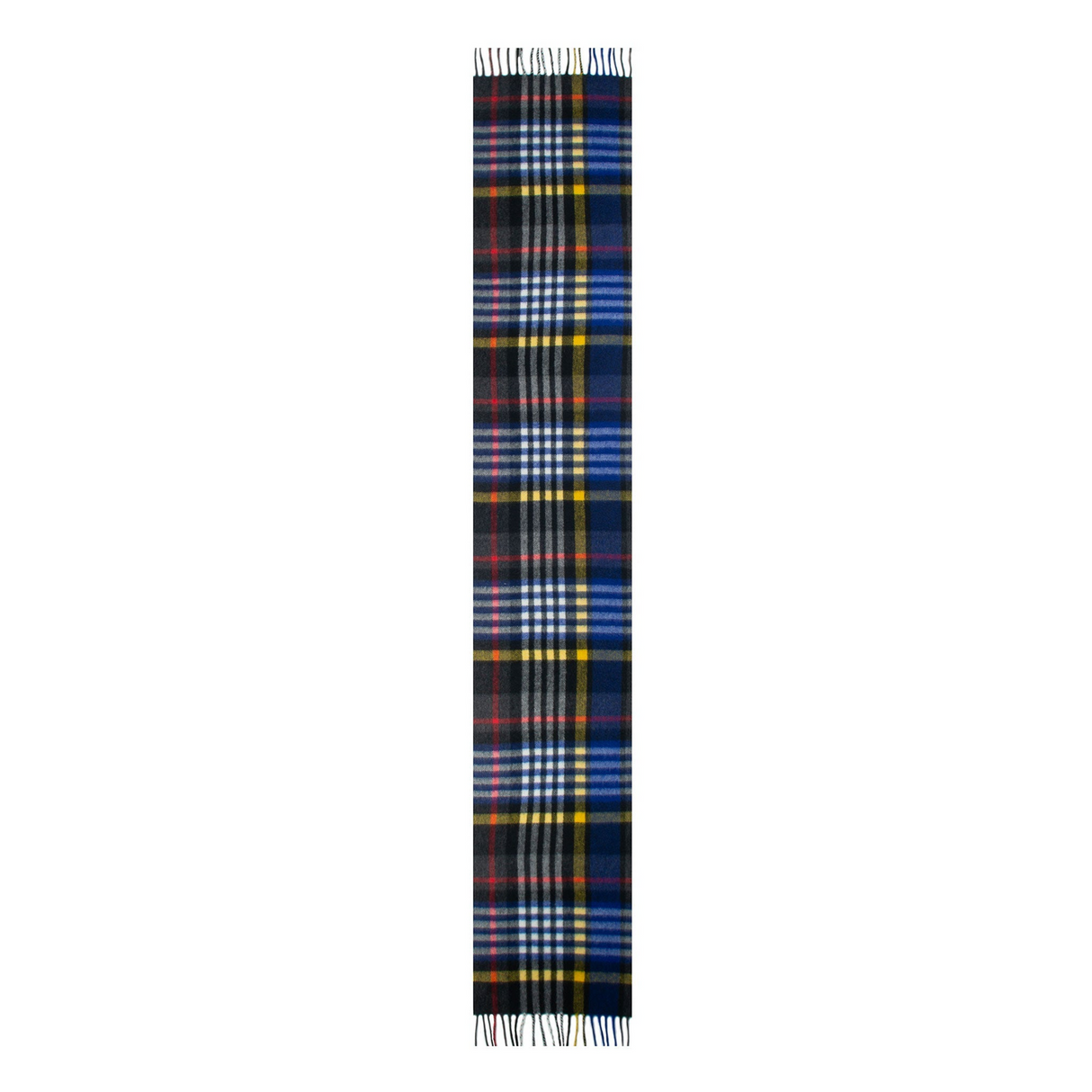 Dents Heritage Bold Check Cashmere Scarf - Night Sky (w/ Tassels & Gift Box)