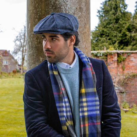 Dents Heritage Bold Check Cashmere Scarf - Night Sky (w/ Tassels & Gift Box)