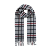 Dents Heritage Bold Check Cashmere Scarf - Silver (w/ Tassels & Gift Box)