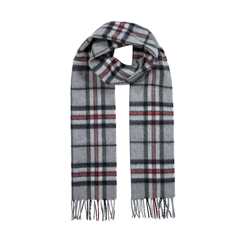 Dents Heritage Bold Check Cashmere Scarf - Silver (w/ Tassels & Gift Box)