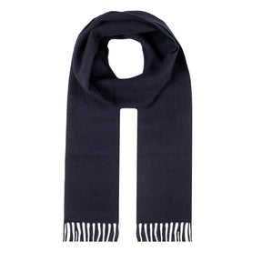 Dents Heritage Plain Cashmere Scarf - Navy Blue (w/ Tassels & Gift Box)