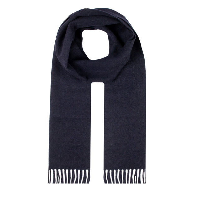 Dents Heritage Plain Cashmere Scarf - Navy Blue (w/ Tassels & Gift Box)