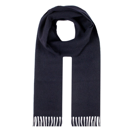 Dents Heritage Plain Cashmere Wool Scarf - Navy Blue (w/ Tassels & Gift Box)