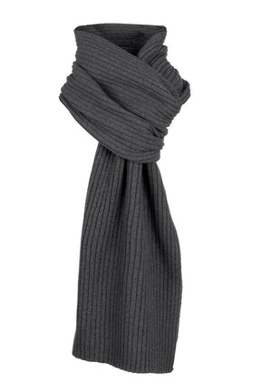 Dents Mens Ribbed Lambswool Blend Knitted Scarf in Charcoal