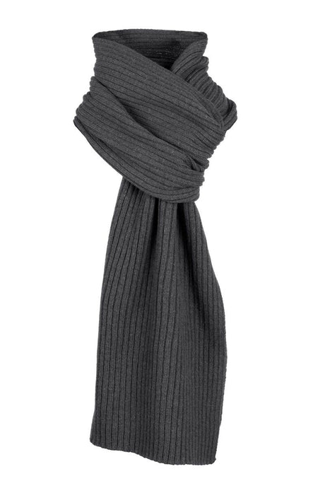 Dents Mens Ribbed Lambswool Blend Knitted Scarf in Charcoal